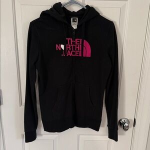 The North Face Black Full-Zip Hoodie with Pink Logo